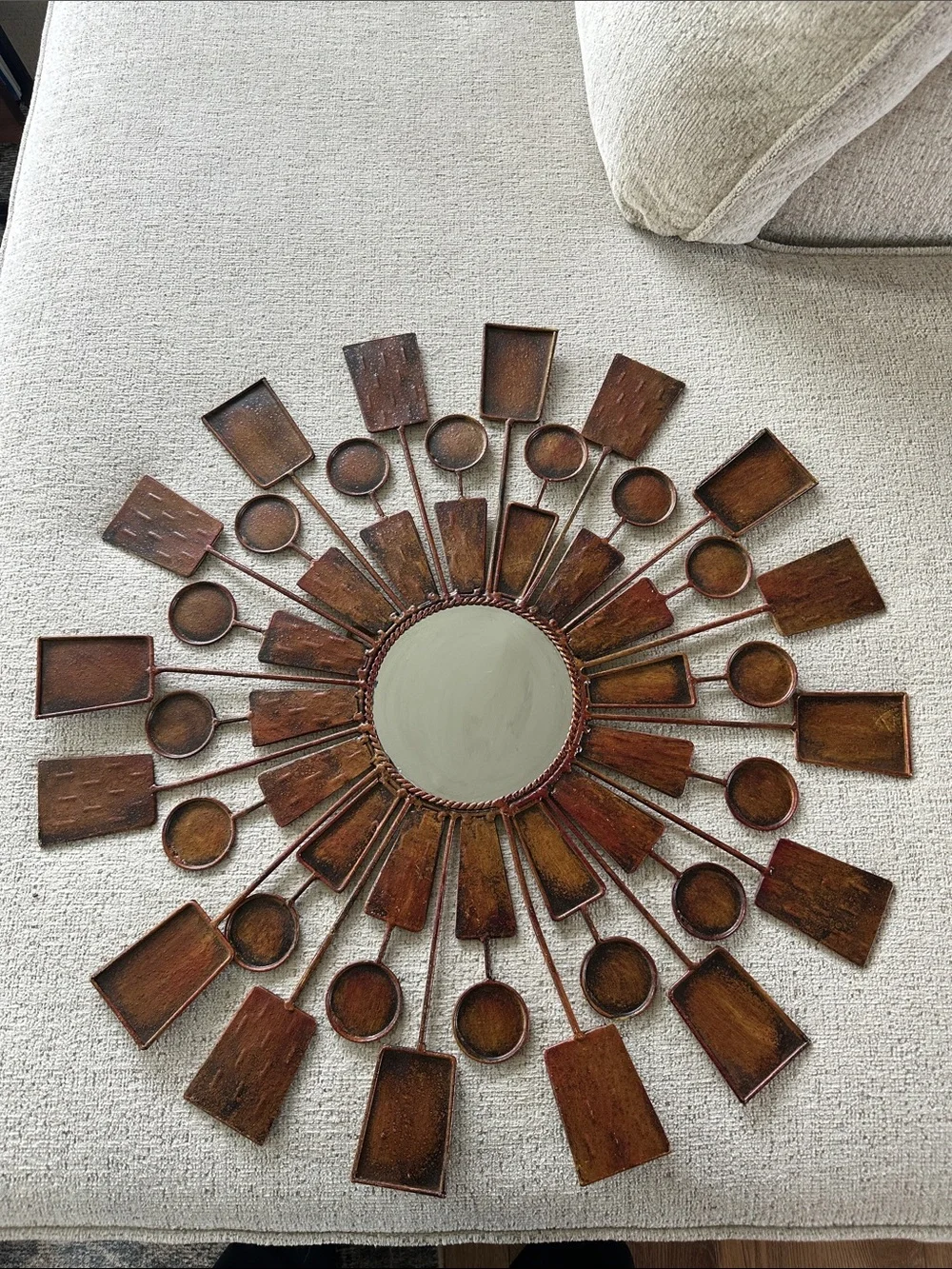 Mid Century 24” Brutalist Sunburst Metal Wall Mirror - Gold/Bronze